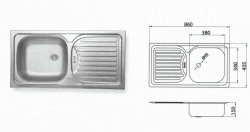 Dřez nerez s odkapávací plochou 860/435