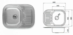 Dřez nerez  s odkp.plochou 640/480 3 1/2